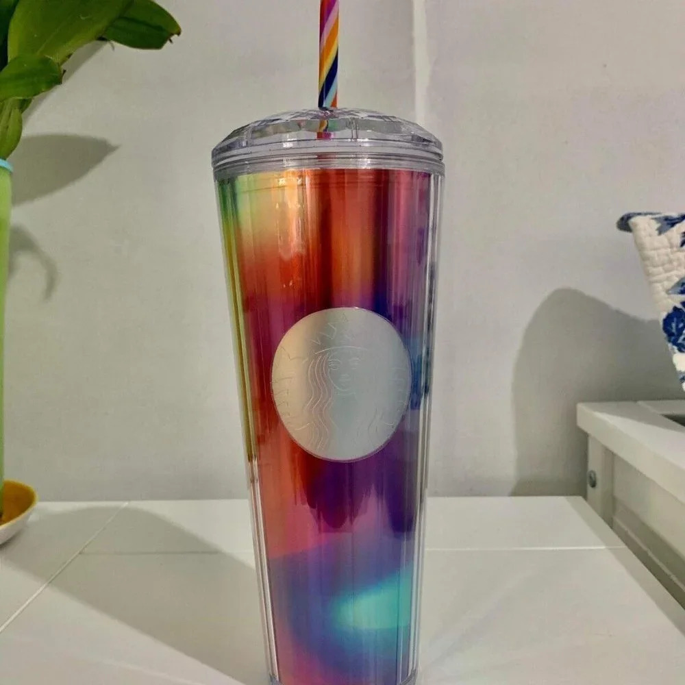 NEW Starbucks Asia Limited Iridescent Rainbow Cold Tumbler w/ Dome Lid